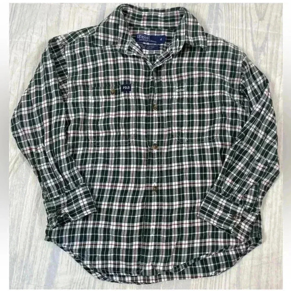 Ralph Lauren Boys 4 Kid GREEN RED Plaid LS Button Down Shirt 100% Cotton POLO - Picture 11 of 11